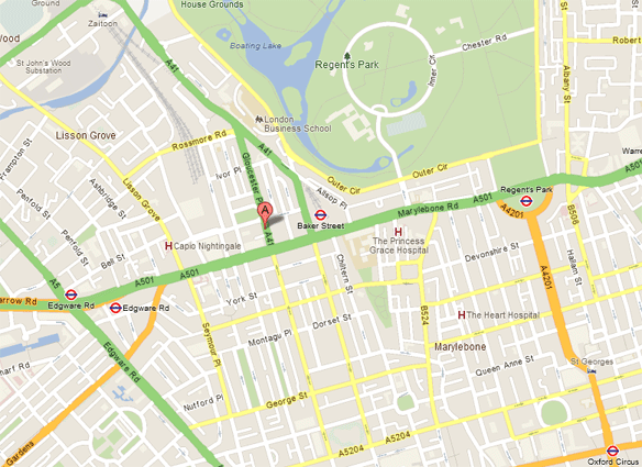 Mappa fermata Easy Bus a Baker Street